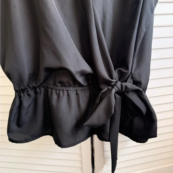 Michael Kors Black Wrap Tie Front Peplum Blouse - Picture 3 of 4